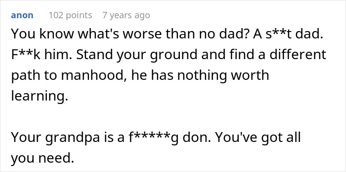 Text message discussing the impact of a bad father and encouraging strength despite paternity issues.