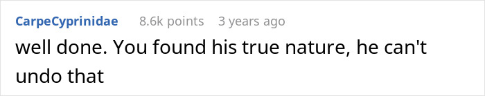 Comment text saying well done, noting a man’s true nature and that he can’t undo it, reflecting on divorce reality check. Comment text saying well done, noting a man’s true nature and that he can’t undo it, reflecting on divorce reality check.