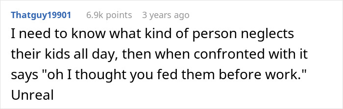 Comment about parenting neglect, kids upset, and misunderstanding before work, highlighting stress in chaotic family moments.