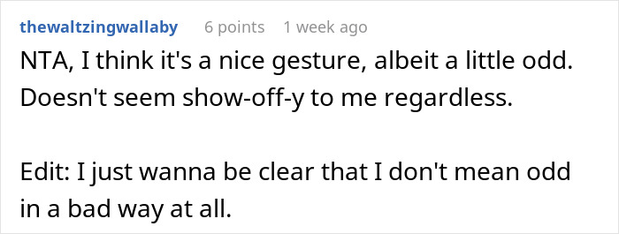 Commenter defending man who stashes Midol and tampons in bathroom, calling the gesture nice but slightly odd.