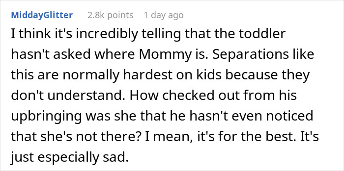 ALT text: Reddit user discusses a toddler's reaction revealing impacts of a woman's surprise baby and relationship struggles.