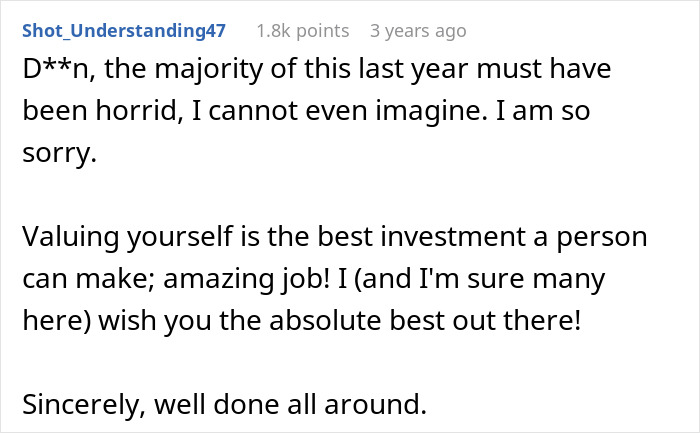 Screenshot of a heartfelt online comment expressing support and encouragement after a difficult experience involving divorce and abandonment. Screenshot of a heartfelt online comment expressing support and encouragement after a difficult experience involving divorce and abandonment.