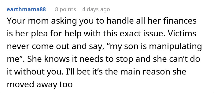 Comment discussing family manipulation and financial burden on grandma, highlighting greedy and entitled behavior.