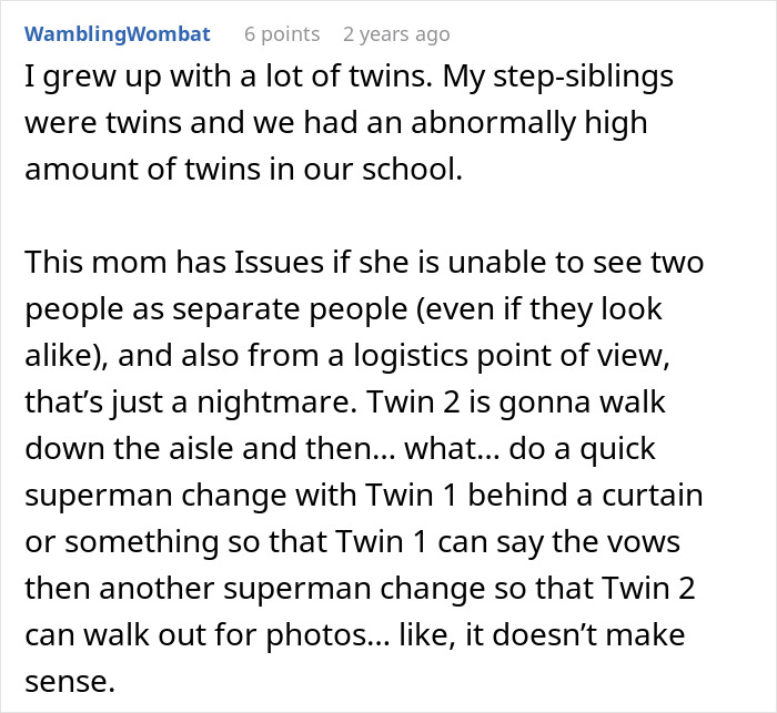 Woman Flabbergasted After Mom Offers An Absolutely Unhinged Idea To Save Her Twin Sister&rsquo;s Wedding