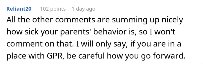 Commenter warns about grandparents guilt trip (GPR) and advises caution in dealing with the situation.