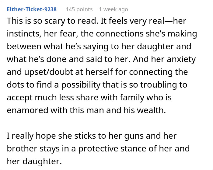Comment expressing fear and anxiety from a woman about her brother-in-law and protecting her daughter from him Comment expressing fear and anxiety from a woman about her brother-in-law and protecting her daughter from him