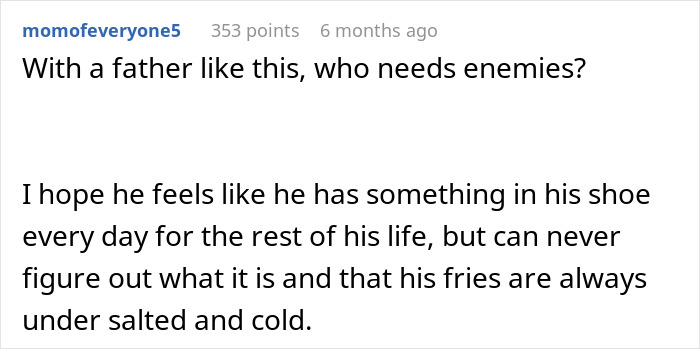 Screenshot of a Reddit comment criticizing a self-absorbed man using his grandson&rsquo;s funeral for breakup drama.