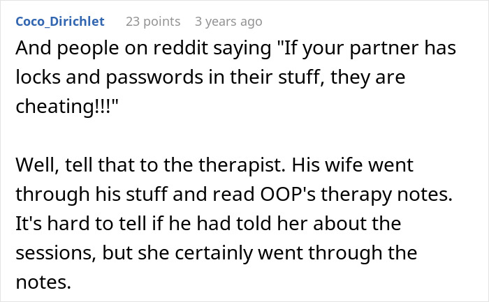 Reddit post discussing a woman confused how coworkers know about her, discovering her therapist is her boss's husband.