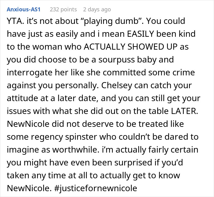 Screenshot of a Reddit comment discussing a date ambush involving a lady hyping up a stunner friend to a single coworker.
