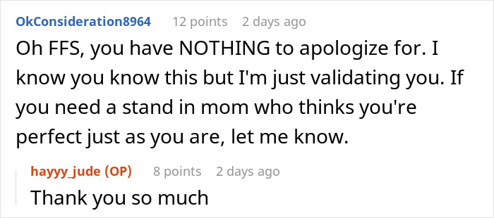 Reddit exchange showing a gay man responding to supportive comments after sharing family and retirement funding struggles.