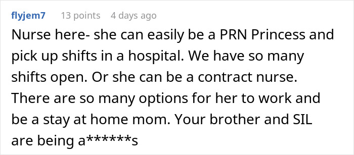 Commenter discussing family expecting grandma to support financially so wife can be a stay at home mom, calling them entitled.