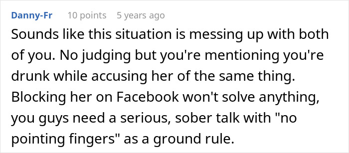 Online comment about relationship issues with wife, highlighting concerns from people more focused on their kid.