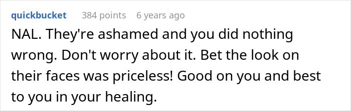 User comment expressing support for cancer survivor lifting her shirt at work to silence rumors and fears of going too far.