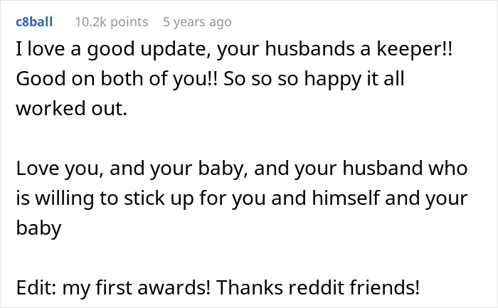 Reddit user shares heartfelt message about support in a family conflict involving a pregnant woman and a beached whale insult.