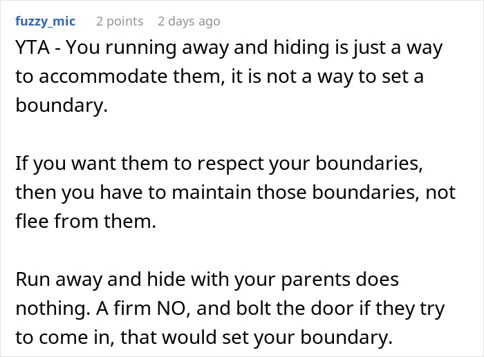 Comment discussing setting boundaries and respect in a family situation involving a wife's feelings of hurt and disrespect.