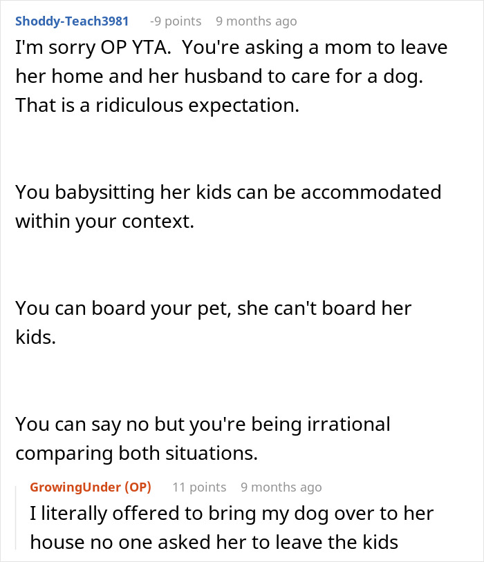 Woman Refuses To Dogsit Her Brother's Elderly Dog, Gets Shocked When He Declines To Babysit Her Kids Woman Refuses To Dogsit Her Brother's Elderly Dog, Gets Shocked When He Declines To Babysit Her Kids