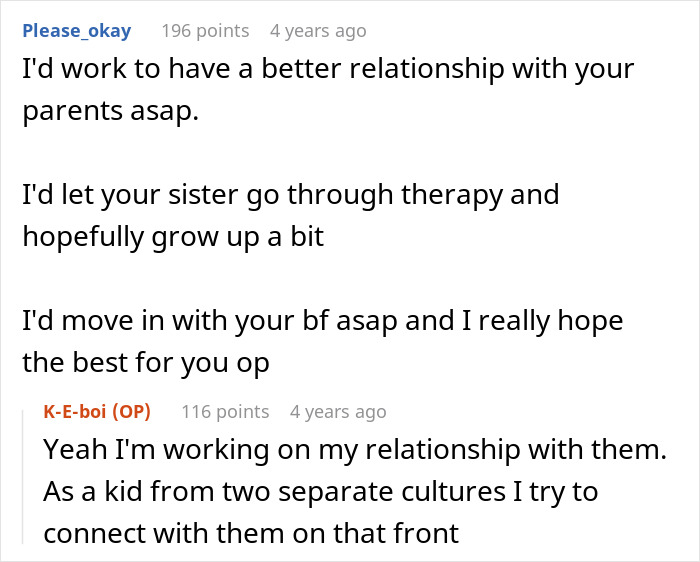 Text comments discussing a guy&rsquo;s sister catching him with his secret boyfriend and relationship advice.