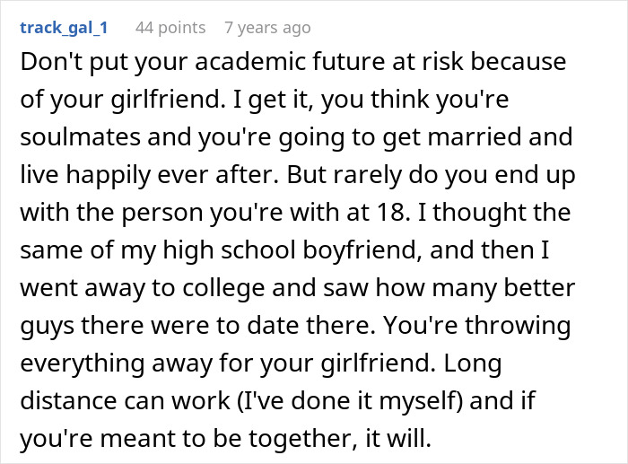 Screenshot of a social media comment advising not to risk future over teenage love, reflecting parents&rsquo; concerns.