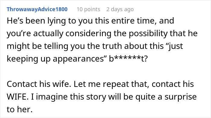 Screenshot of a forum comment discussing a woman&rsquo;s shock after discovering her boyfriend&rsquo;s double life.