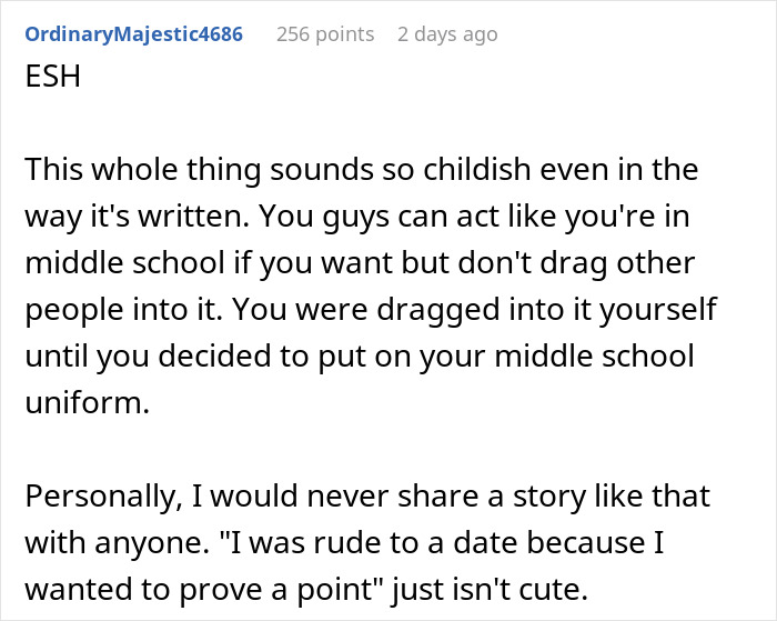 Reddit comment criticizing childish behavior involving lady hyping friend to single coworker and ambushing him on date.
