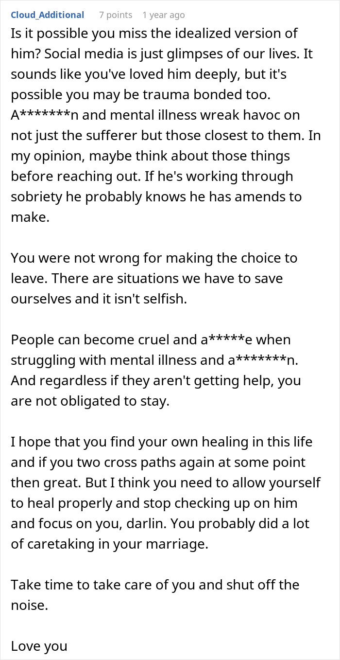 Screenshot of a forum comment discussing mental illness and healing in a love story that resonated on the internet.