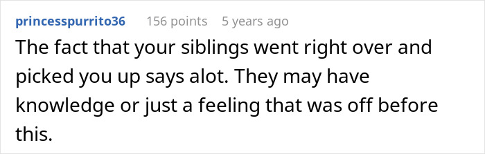 Reddit comment discussing siblings' intuition about a creepy teen cutting step-sister's hair and parents' lack of concern.