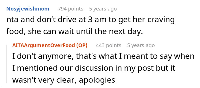 Screenshot of a Reddit conversation about a pregnant wife&rsquo;s cruel comment hurting her husband and his reaction.