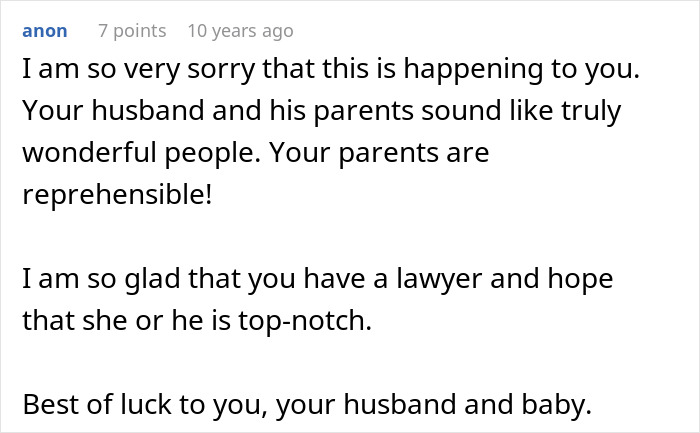 Comment expressing sympathy about woman cutting off parents after catching mom with fianc&eacute;, describing parents as reprehensible.