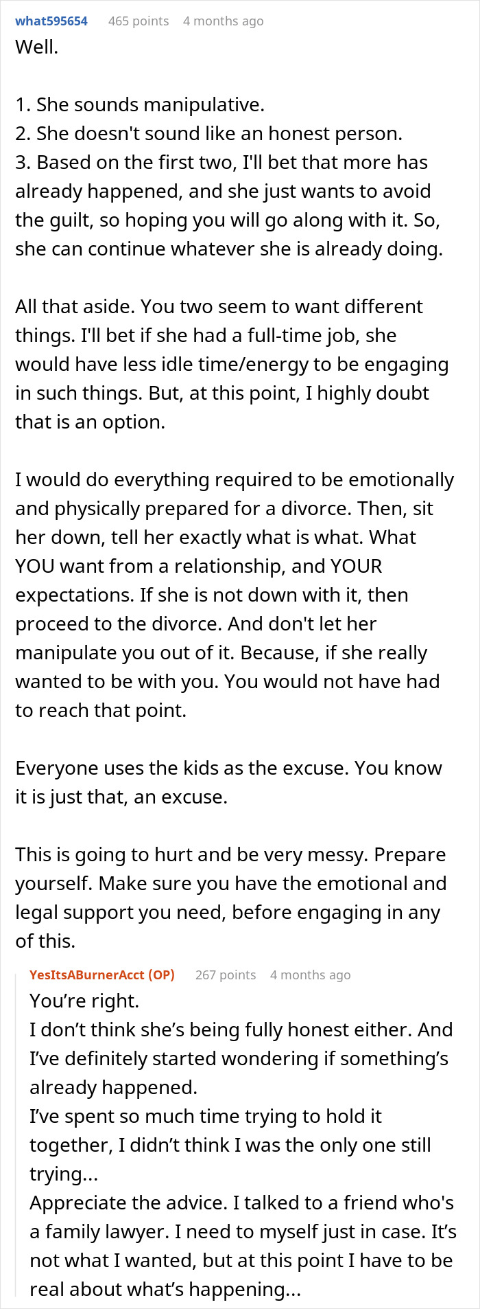 Man seeks advice after wife says he doesn&rsquo;t excite her, considers divorce and open marriage options advice discussion.