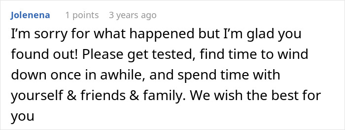 Comment expressing sympathy and advice after a woman&rsquo;s innocent goofy joke reveals her husband is a horrible cheating jerk.