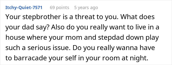 Comment on a forum discussing a creepy teen cutting step-sister's hair, with parents ignoring the issue.