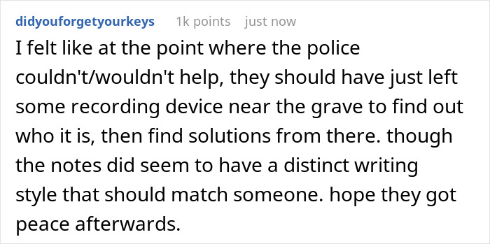 Man grieving as secret enemy vandalizes daughter's grave and leaves hateful letters causing anguish and distress.