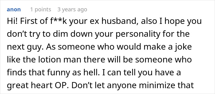 Screenshot of a forum comment where a woman&rsquo;s goofy joke reveals her husband is a cheating jerk.