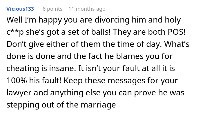 Screenshot of a forum comment discussing a woman who sleeps with a married man and confronts his wife with bold texts.