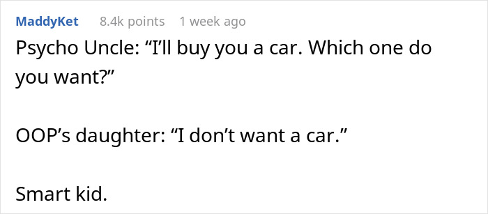 Comment post discussing a woman's horrible feeling about her brother-in-law and her refusal to let her daughter near him. Comment post discussing a woman's horrible feeling about her brother-in-law and her refusal to let her daughter near him.