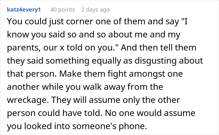 Comment text discussing a suspicious woman who trusts her gut instinct and uncovers a diabolical conspiracy by close friends.