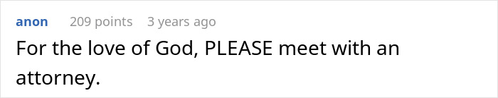 Reddit comment urging someone to meet with an attorney after uncovering husband&rsquo;s affair and life changes.