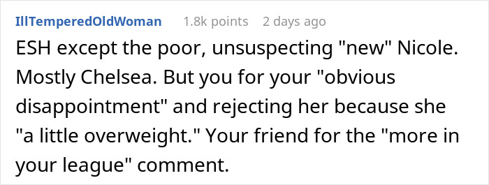 Comment discussing a friend hyping up a stunner to a single coworker, leading to an ambush on a date with a stranger.