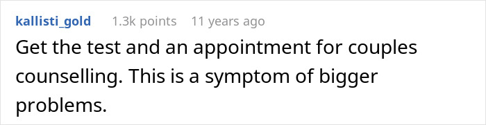 Comment about a secret paternity test for a newborn baby and its impact on couples counseling.