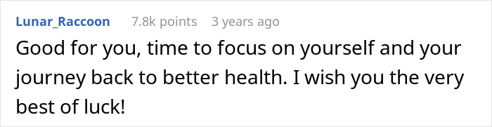 Comment on a forum thread, encouraging self-focus and wishing good luck on a journey to better health. Comment on a forum thread, encouraging self-focus and wishing good luck on a journey to better health.