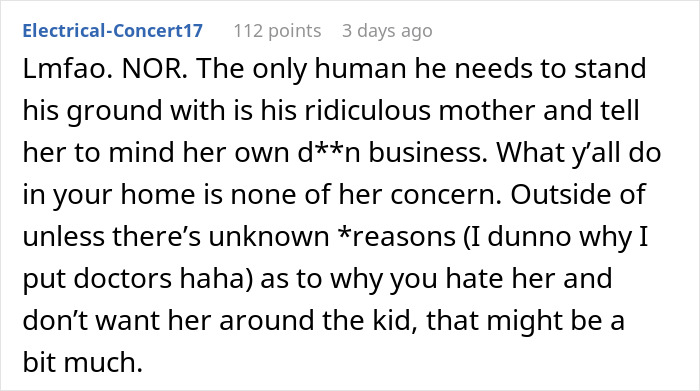 Screenshot of an online comment discussing a man getting woken up at 4 AM to care for his baby and his worried mom.