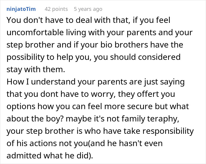 Comment discussing concerns about a creepy teen cutting step-sister&rsquo;s hair and parents&rsquo; indifferent reaction.