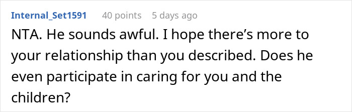 Screenshot of a Reddit comment discussing a woman's choice to give her baby her last name, surprising the new dad.