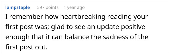 Screenshot of a heartfelt online comment expressing hope after a man&rsquo;s love story about reconnecting with his ex.