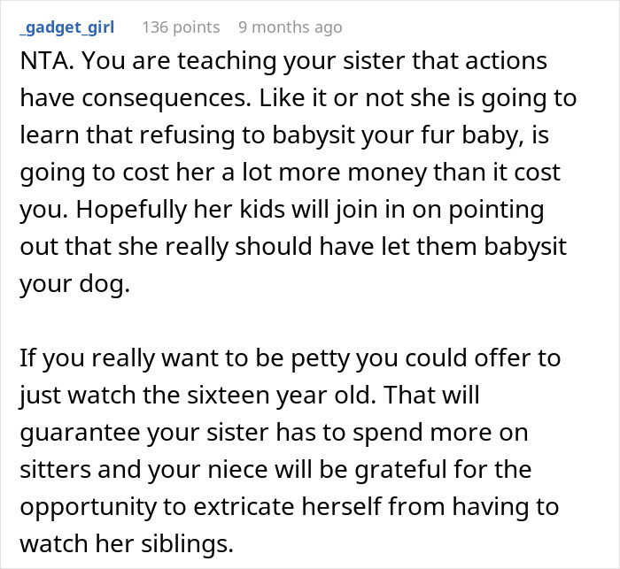 Woman Refuses To Dogsit Her Brother's Elderly Dog, Gets Shocked When He Declines To Babysit Her Kids Woman Refuses To Dogsit Her Brother's Elderly Dog, Gets Shocked When He Declines To Babysit Her Kids