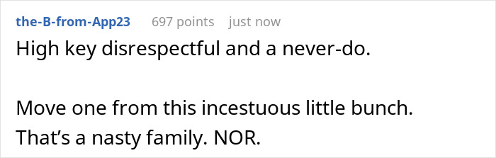 Screenshot of a Reddit comment calling out disrespect in a loyalty test where a cousin hits on the girlfriend.
