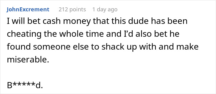 Comment discussing a man secretly getting a paternity test for a newborn baby and testing his wife&rsquo;s fidelity.