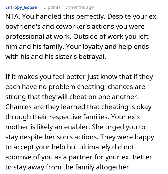 Woman congratulating boyfriend and pregnant mistress in front of shocked coworkers during office confrontation.