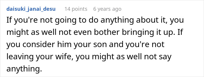 Reddit comment discussing doubts about paternity after a chance meeting with an old friend.