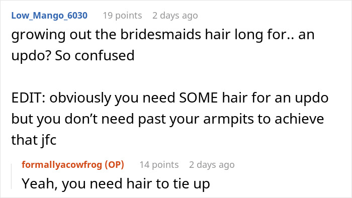 Online discussion about woman buzzing her hair after friend&rsquo;s wedding causing confusion about growing it out.
